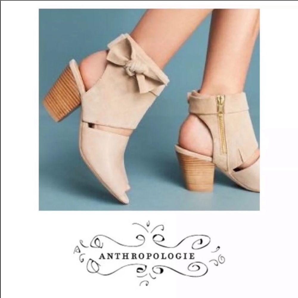 Anthropologie Suede Bow Booties, Nude, size 37